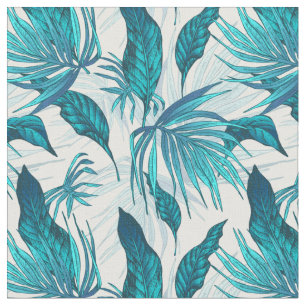 Vintage Aqua and Teal Tropical Pattern Fabric