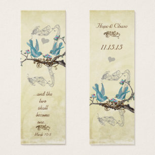 Vintage Aqua Bird hot rose Blooms Mariages Tags