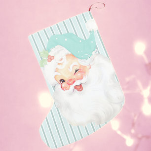 Vintage Aqua Blue Santa Wink Christmas Stocking