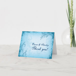 Vintage aqua blue scroll leaf wedding Thank You