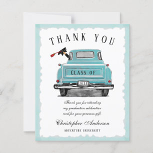 Vintage Aqua Blue Truck Graduation Thank You Card
