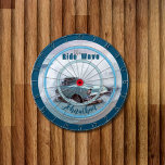 Vintage Aqua Car On Beach "Ride The Wave" Quote Dartboard<br><div class="desc">Vintage Aqua motor vehicle,  Car On Beach in the ocean "Ride The Wave" Quote Dart Board</div>