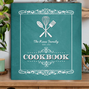Vintage Aqua Chalkboard Family Cookbook Binder