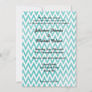 Vintage Aqua Chevron Stripes Wedding Invitation