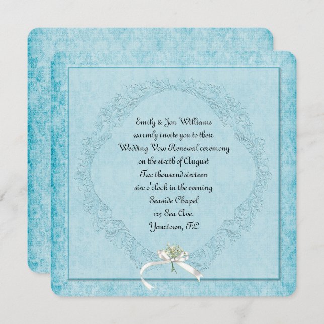 Vintage Aqua Damask Invitation (Front/Back)