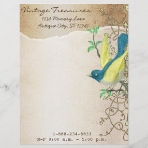 Vintage Aqua Damask Monogram Letterhead