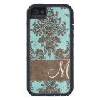 Vintage Aqua Damask Pattern with Monogram