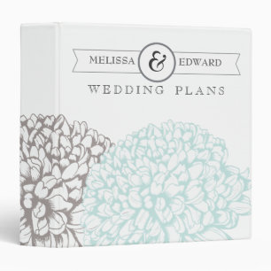 Vintage Aqua Flowers Wedding Planner Binder