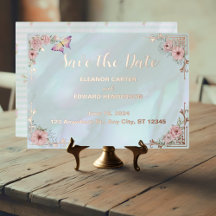 Vintage Aqua Peony Wedding Foil Save the Date Card