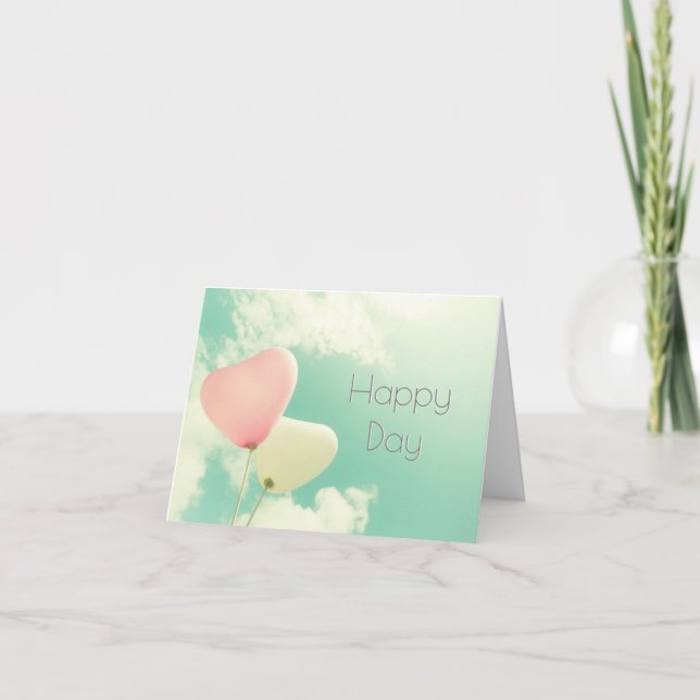 Vintage Aqua Pink Pastel Cloud Sky Balloons Card (Front)