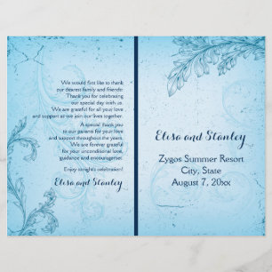 Vintage aqua scroll leaf folded wedding program