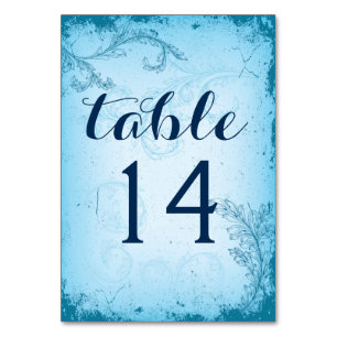 Vintage aqua scroll leaf wedding table number