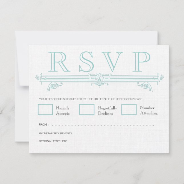 Vintage Aqua Turquoise Wedding RSVP Cards (Front)