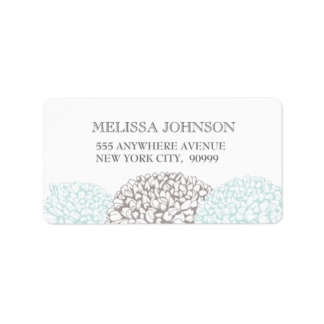 Vintage Aqua Zinnia Flower Address Labels (Front)