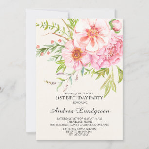 Vintage Aquarelle Peonies Invitation Anniversaire
