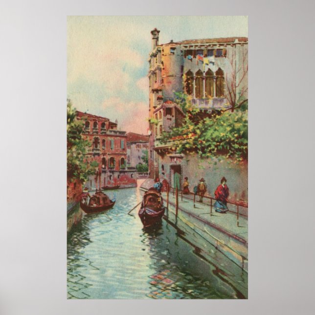Vintage aquarelle Venice Rio Maravegie Canal Poste Poster (Front)
