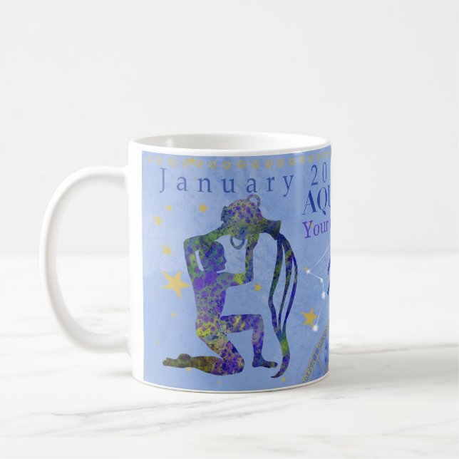 vintage Aquarius zodiac sign  blue personalized Coffee Mug (Left)