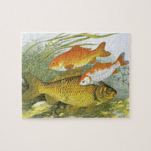 Vintage Aquatic Goldfish Koi Fish, Marine Sea Life Jigsaw Puzzle