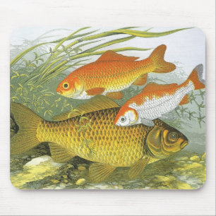 Vintage Aquatic Goldfish Koi Fish, Marine Sea Life Mouse Pad