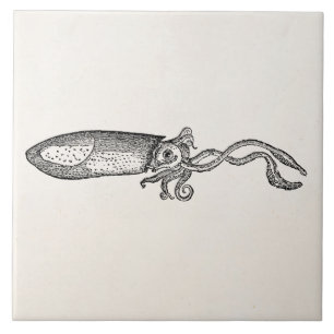Vintage Aquatic Squid Personalized Blank Template Tile