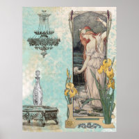 * Vintage AR23 Victorian Woman Flowers Art Nouveau