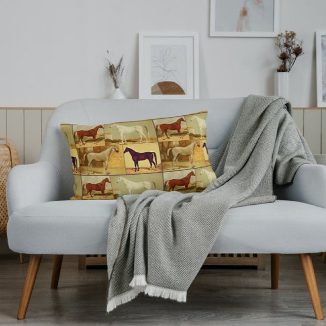 Vintage  Arabian horses - collage Lumbar Pillow (Creator Uploaded)