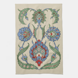 Vintage Arabic Blue Red Geometric Floral Art Print Kitchen Towel