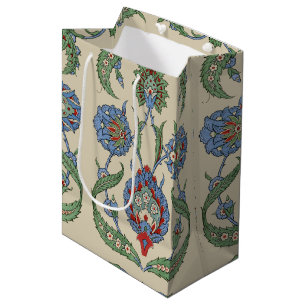 Vintage Arabic Blue Red Geometric Floral Art Print Medium Gift Bag