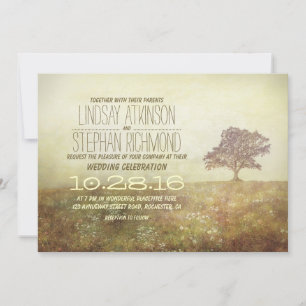 Vintage arbre invitation à un vieux mariage rustiq