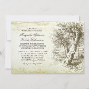 vintage arbre rustique vieilles invitations de mar