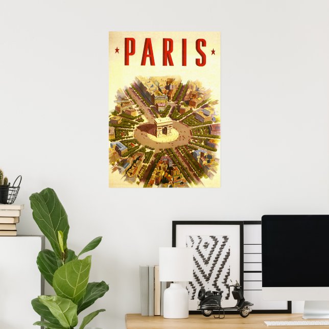 Vintage Arc de Triomphe, Paris, France Travel Art Poster (Home Office)