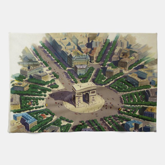 Vintage Arc de Triomphe Paris Kitchen Towel (Horizontal)