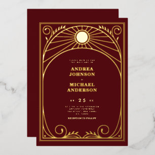 Vintage Arch Art Nouveau Burgundy Wedding Real