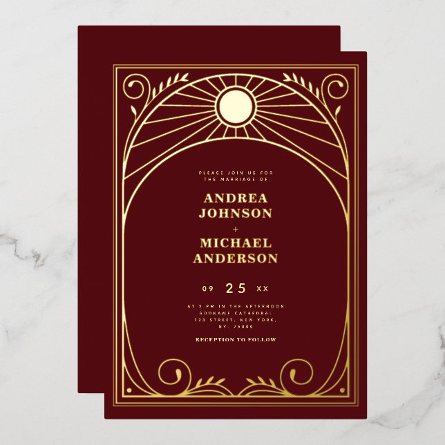 Vintage Arch Art Nouveau Burgundy Wedding Real (Front/Back)