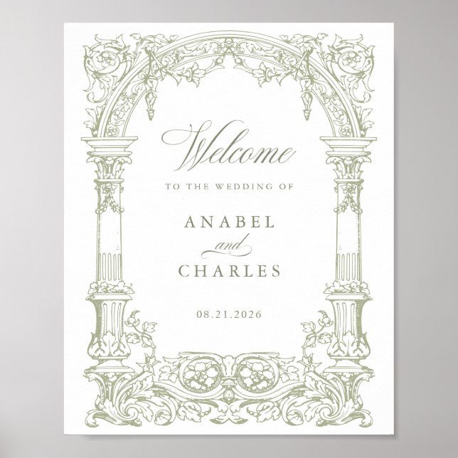 Vintage Arch Vines Frame Wedding Welcome Poster (Front)