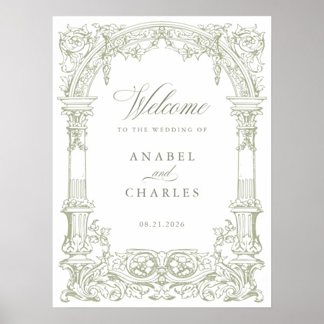 Vintage Arch Vines Frame Wedding Welcome Poster (Front)