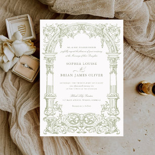 Vintage Arch Vines Ornament Frame Sage Elegant Invitation