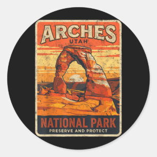 Vintage Arches Utah National Parks Outdoors Nature Classic Round Sticker