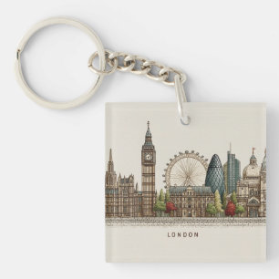 Vintage Architectural London Skyline Illustration Keychain