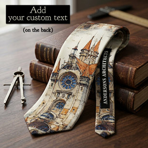 Vintage Architectural Sketch Watercolor Tie