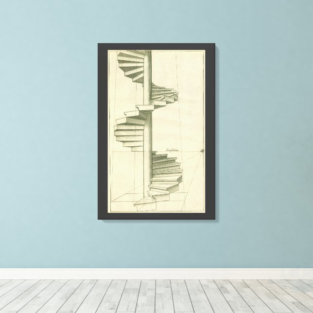 Vintage Architectural Stairs, Spiral Staircase Canvas Print (Insitu(Wood Floor))