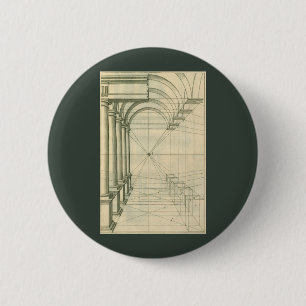 Vintage Architecture, Arches Columns Perspective 2 Inch Round Button