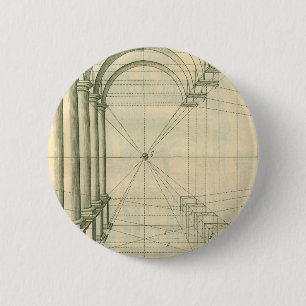 Vintage Architecture, Arches Columns Perspective 2 Inch Round Button