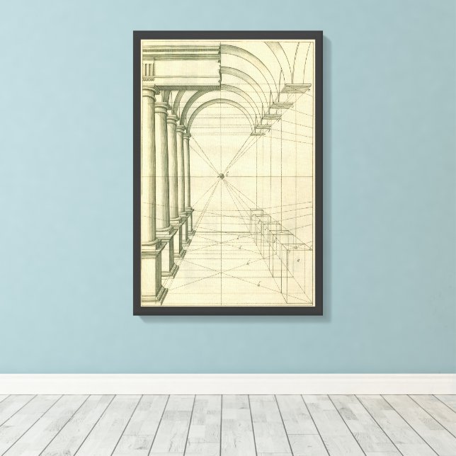 Vintage Architecture, Arches Columns Perspective Canvas Print (Insitu(Wood Floor))