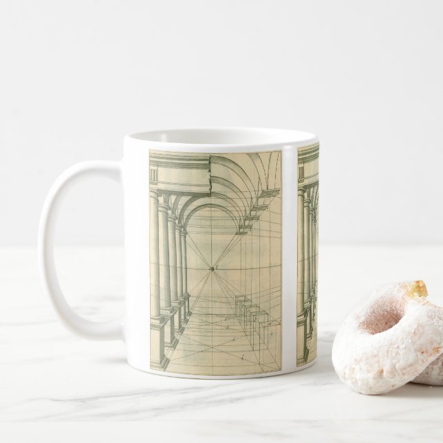 Vintage Architecture, Arches Columns Perspective Coffee Mug (With Donut)