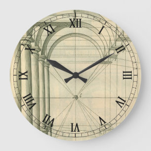Vintage Architecture, Arches Columns Perspective Large Clock