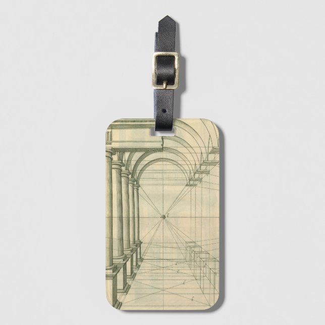 Vintage Architecture, Arches Columns Perspective Luggage Tag (Front Vertical)