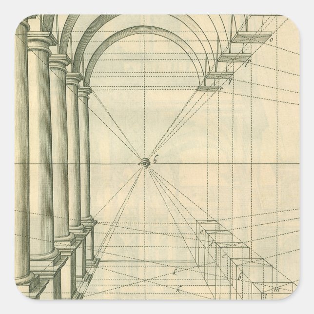 Vintage Architecture, Arches Columns Perspective Square Sticker (Front)