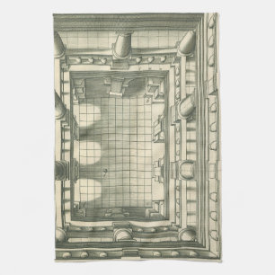 Vintage Architecture, Atrium Courtyard Perspective Kitchen Towel
