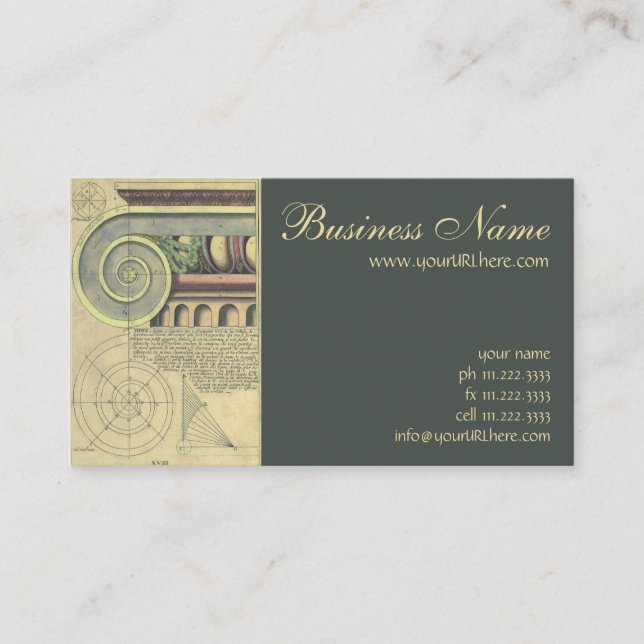 Vintage Architecture; Capital Volute by Vignola Business Card (Front)